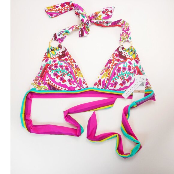 NWT Trina Turk Two-Piece Bikini Set Size 12 Hawaiian Garden Print Halter Tie - Picture 2 of 12